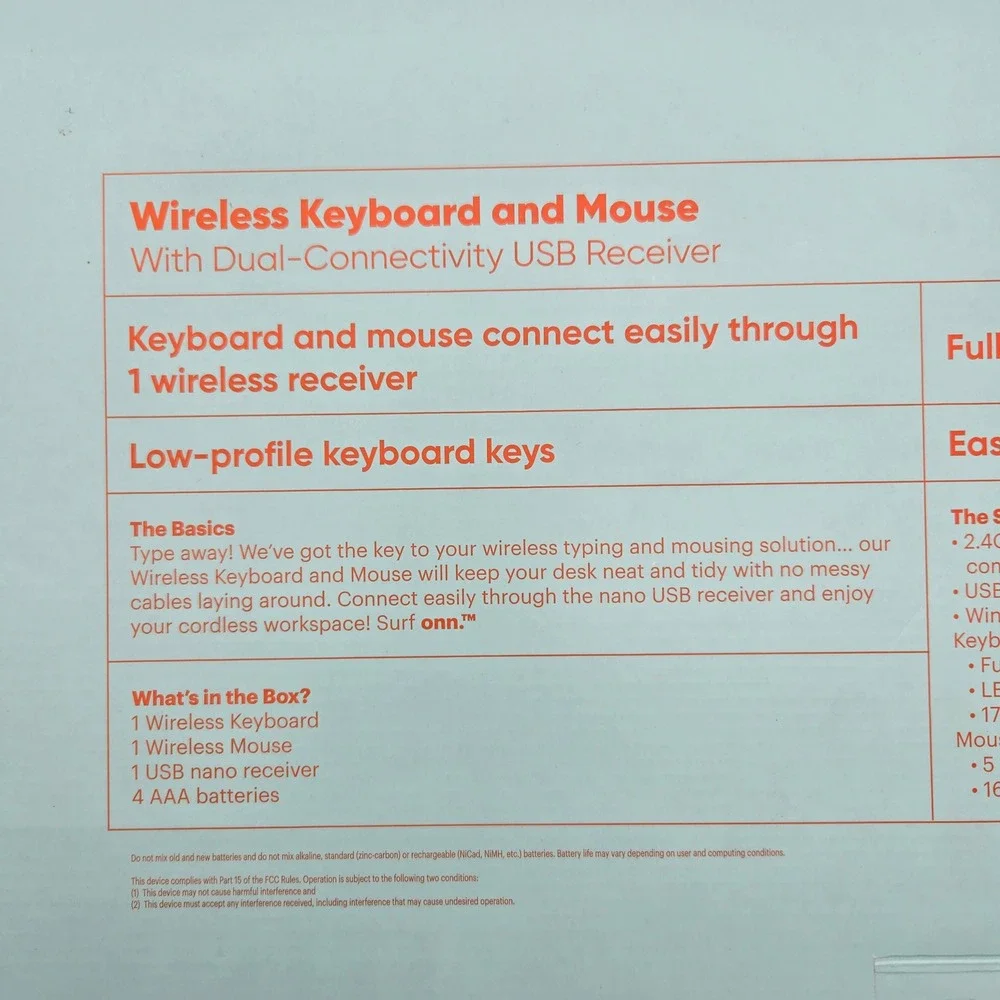 onn. Wireless Keyboard and Mouse Full Size Mint Green 104 Keys 1600 DPI Surf onn